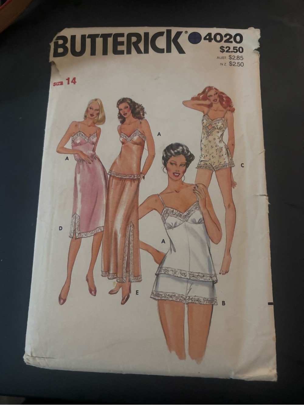 Butterick  Vintage Lingerie Pattern - Pink, White & Cream Chemises size 14